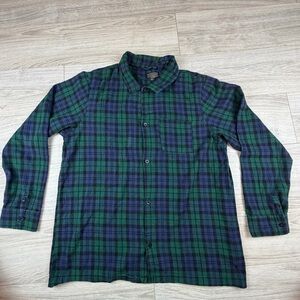 Pendleton Green Navy Scotch Plaid Shirt Heavy Cotton Outdoor Dadcore Grunge Sz L